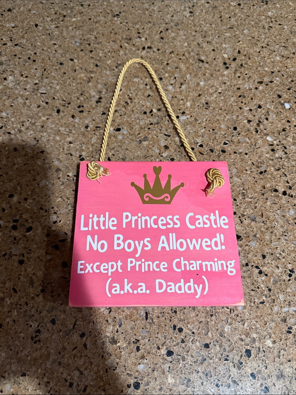 Pink Little Princess Castle Hanging Sign - Gold Crown Accent